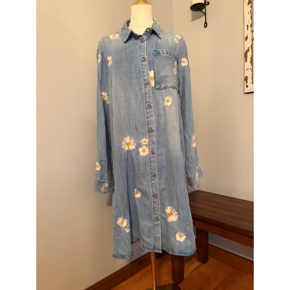 Driftwood Mabel Daisy Daydream Embroidered Button Down Denim Dress Size XL New